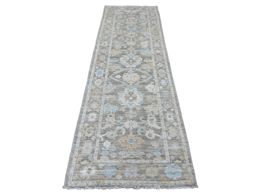 3'0" x 9'8" New Hand Knotted Grey Wool Runner Oriental Rug - MOA10220887