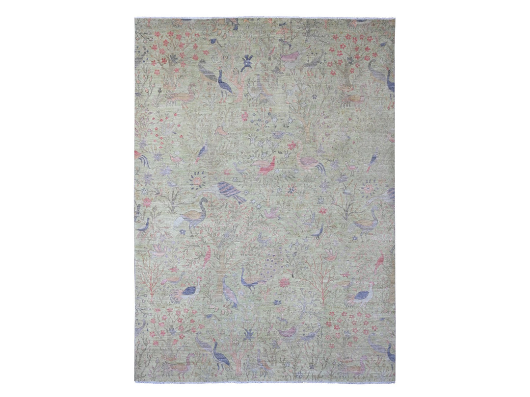 8'10" x 12'3" New Hand Knotted Green Wool Rectangle Oriental Rug - MOA10220889