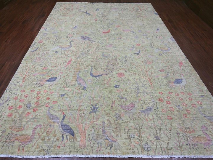 8'10" x 12'3" New Hand Knotted Green Wool Rectangle Oriental Rug - MOA10220889