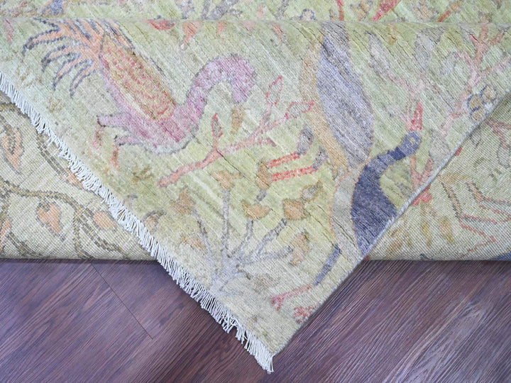 8'10" x 12'3" New Hand Knotted Green Wool Rectangle Oriental Rug - MOA10220889