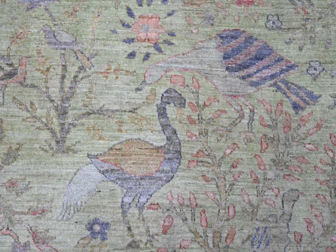 8'10" x 12'3" New Hand Knotted Green Wool Rectangle Oriental Rug - MOA10220889
