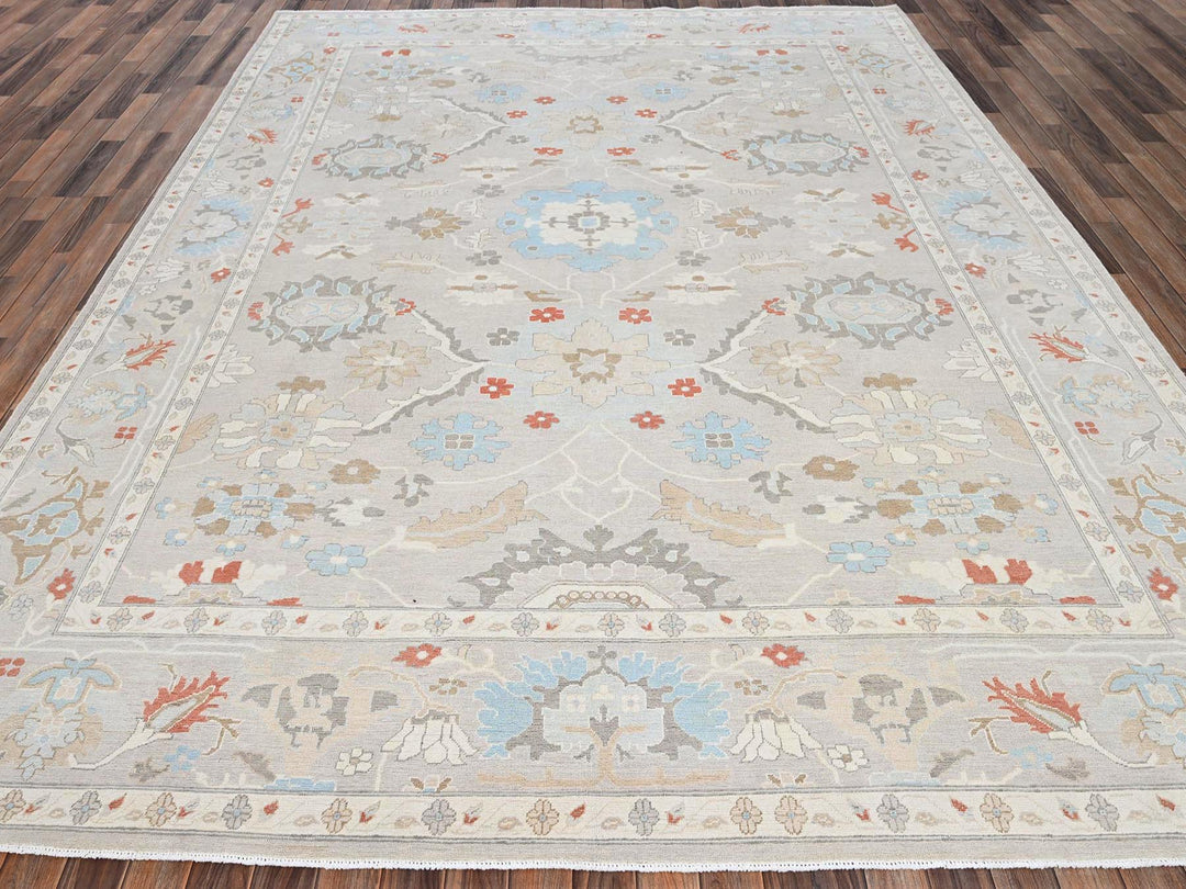 9'3" x 11'10" New Hand Knotted Grey Wool Rectangle Oriental Rug - MOA1022088