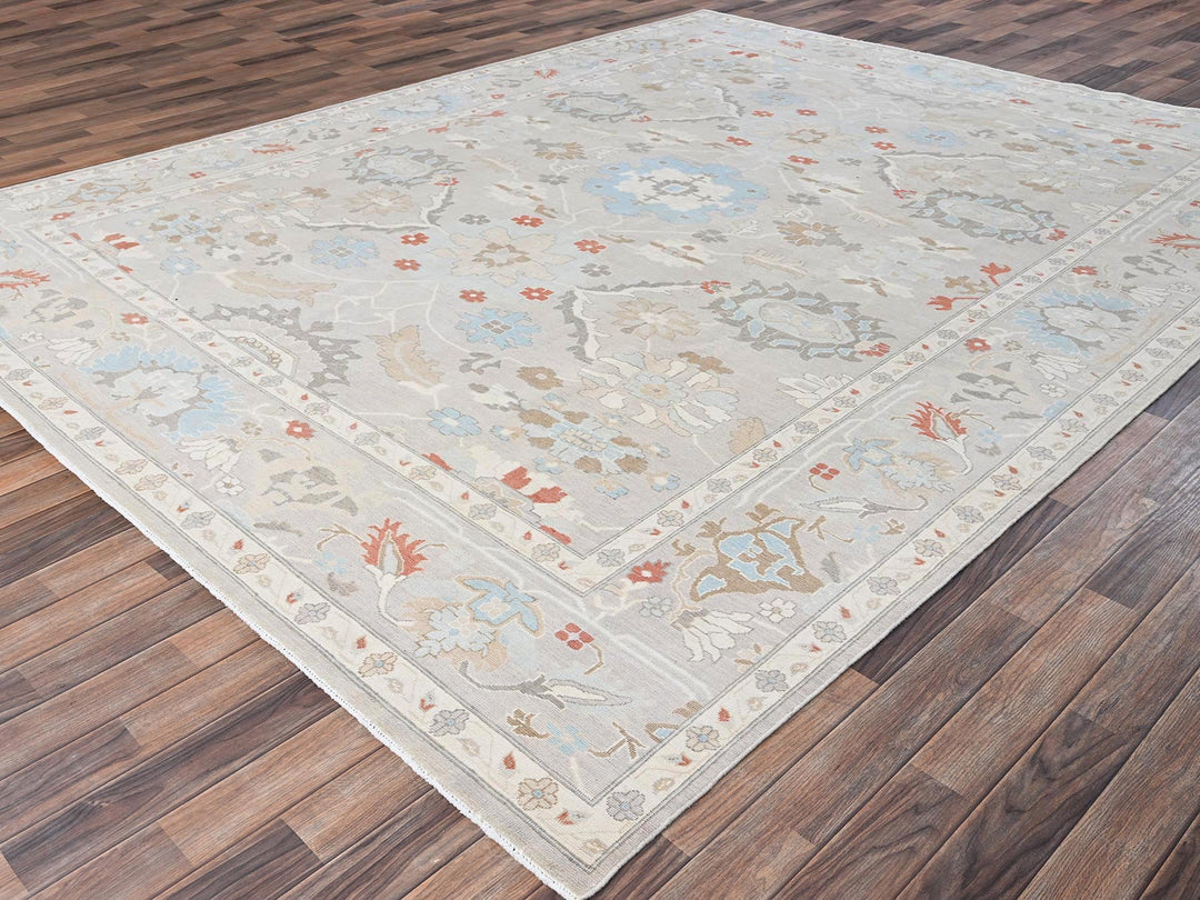 9'3" x 11'10" New Hand Knotted Grey Wool Rectangle Oriental Rug - MOA1022088