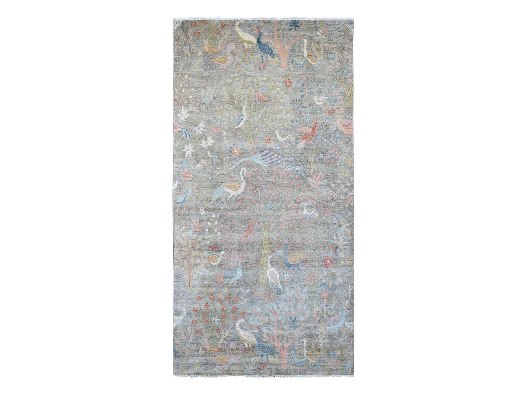 6'0" x 11'11" New Hand Knotted Grey Wool Runner Oriental Rug - MOA10220890