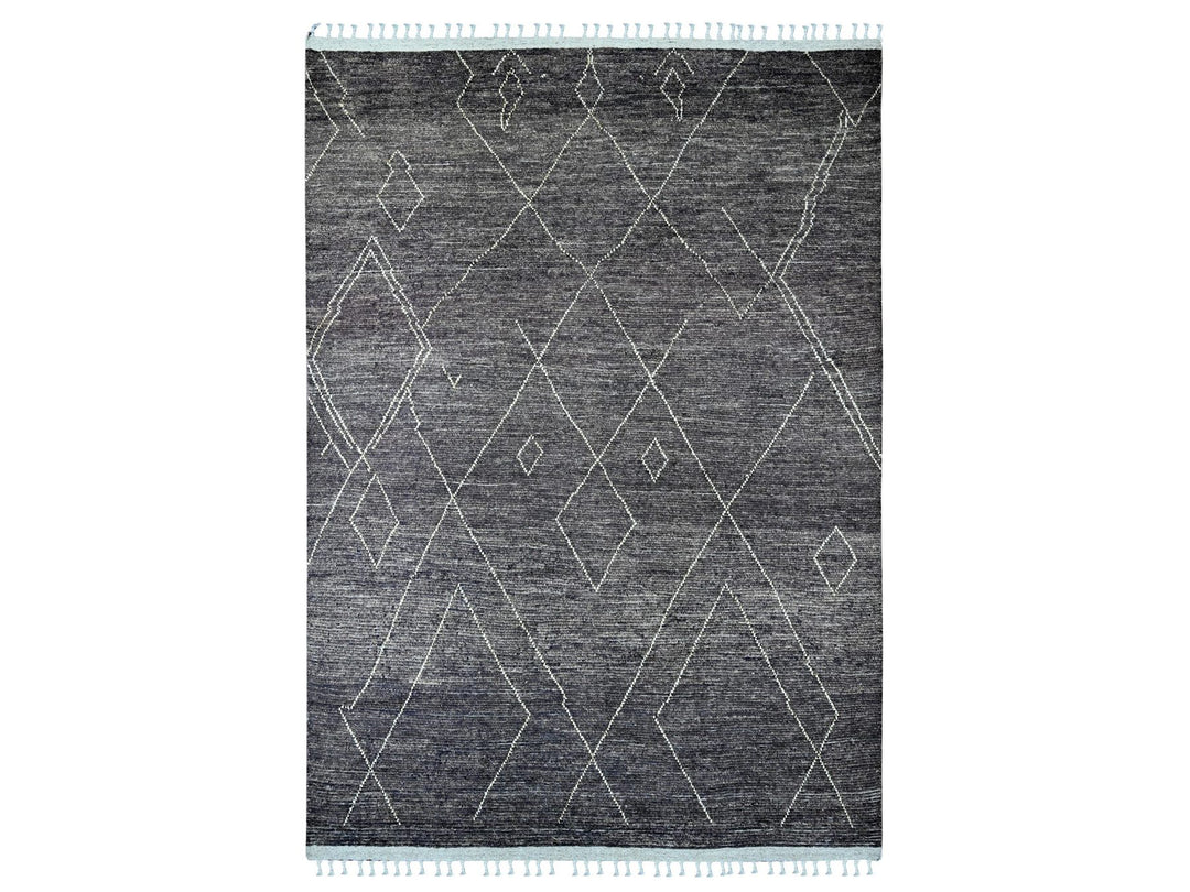 8'11" x 12'8" New Hand Knotted Black Wool Rectangle Oriental Rug - MOA10220895