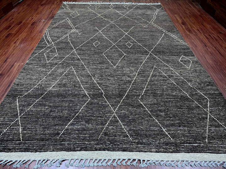 8'11" x 12'8" New Hand Knotted Black Wool Rectangle Oriental Rug - MOA10220895