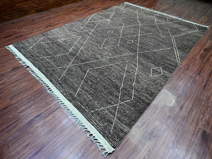 8'11" x 12'8" New Hand Knotted Black Wool Rectangle Oriental Rug - MOA10220895