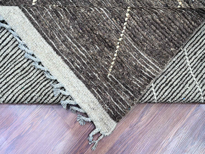 8'11" x 12'8" New Hand Knotted Black Wool Rectangle Oriental Rug - MOA10220895
