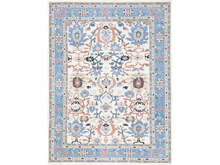 9'1" x 12'0" New Hand Knotted Ivory Wool Rectangle Oriental Rug - MOA1022089