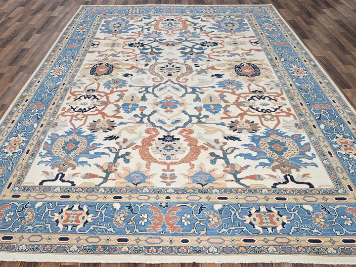 9'1" x 12'0" New Hand Knotted Ivory Wool Rectangle Oriental Rug - MOA1022089