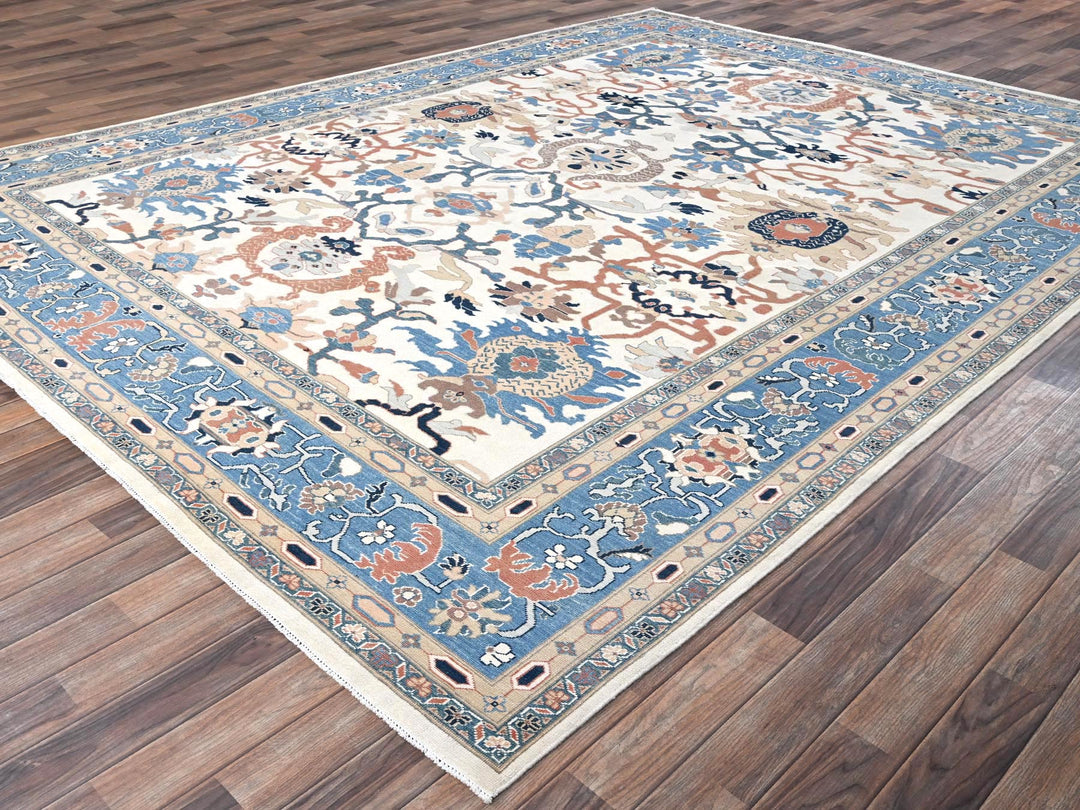 9'1" x 12'0" New Hand Knotted Ivory Wool Rectangle Oriental Rug - MOA1022089