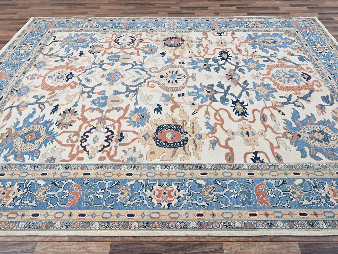 9'1" x 12'0" New Hand Knotted Ivory Wool Rectangle Oriental Rug - MOA1022089