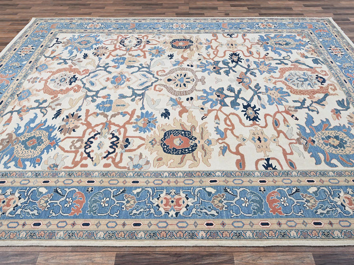 9'1" x 12'0" New Hand Knotted Ivory Wool Rectangle Oriental Rug - MOA1022089