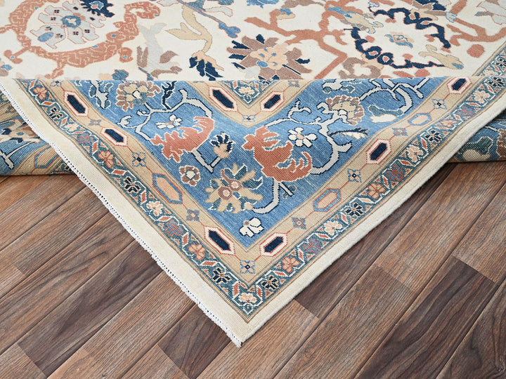 9'1" x 12'0" New Hand Knotted Ivory Wool Rectangle Oriental Rug - MOA1022089