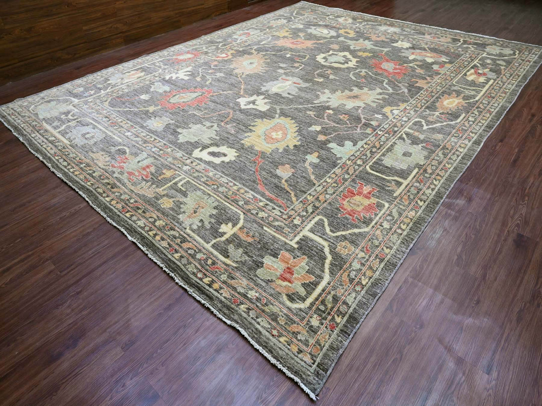 12'0" x 15'7" New Hand Knotted Grey Wool Rectangle Oriental Rug - MOA10220912