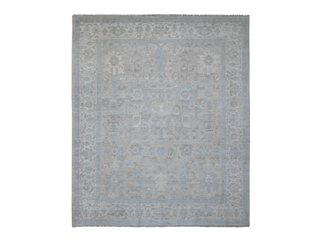 8'4" x 9'9" New Hand Knotted Grey Wool Rectangle Oriental Rug - MOA10220916