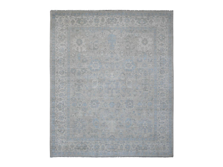8'4" x 9'9" New Hand Knotted Grey Wool Rectangle Oriental Rug - MOA10220916