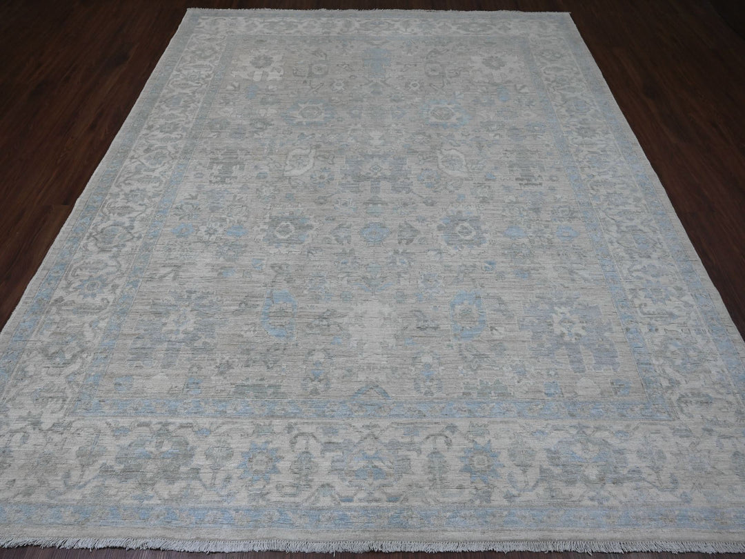8'4" x 9'9" New Hand Knotted Grey Wool Rectangle Oriental Rug - MOA10220916