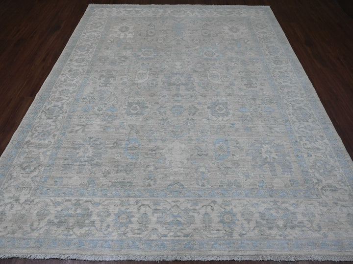 8'4" x 9'9" New Hand Knotted Grey Wool Rectangle Oriental Rug - MOA10220916