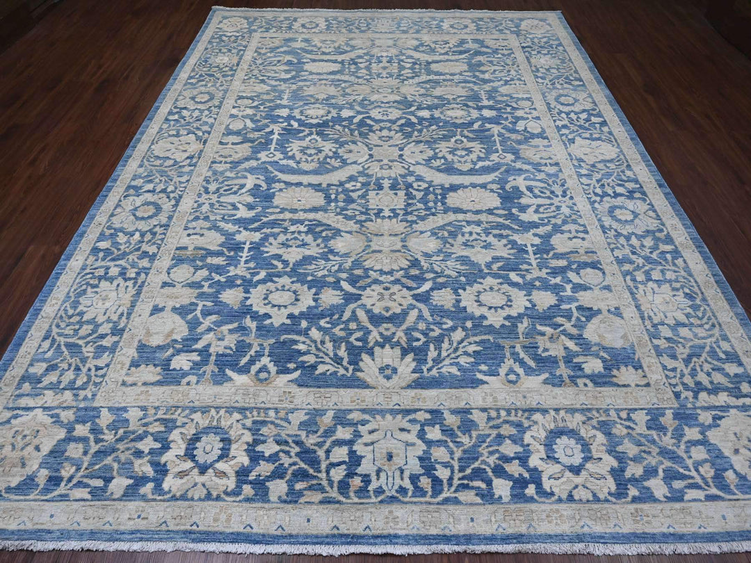8'9" x 11'7" New Hand Knotted Blue Wool Rectangle Oriental Rug - MOA10220917