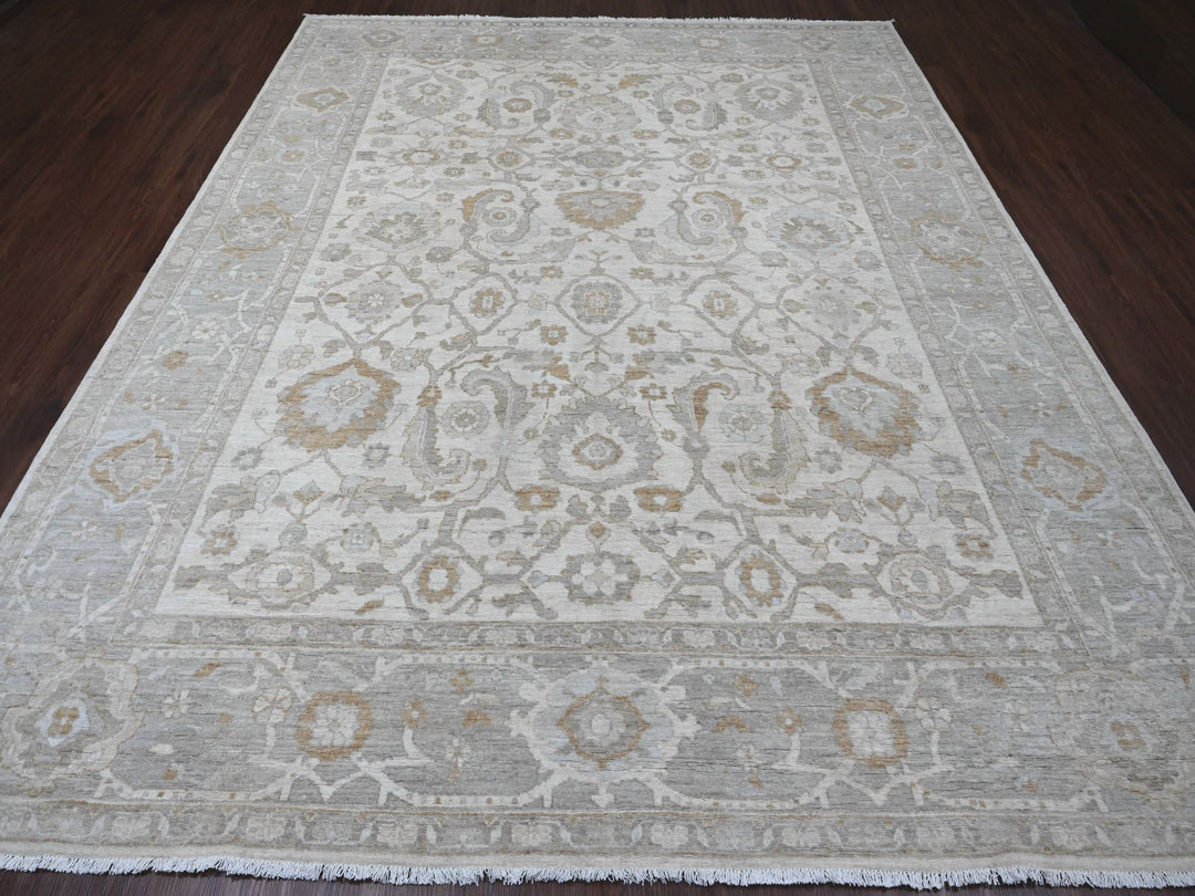 8'11" x 11'0" New Hand Knotted Ivory Wool Rectangle Oriental Rug - MOA10220918