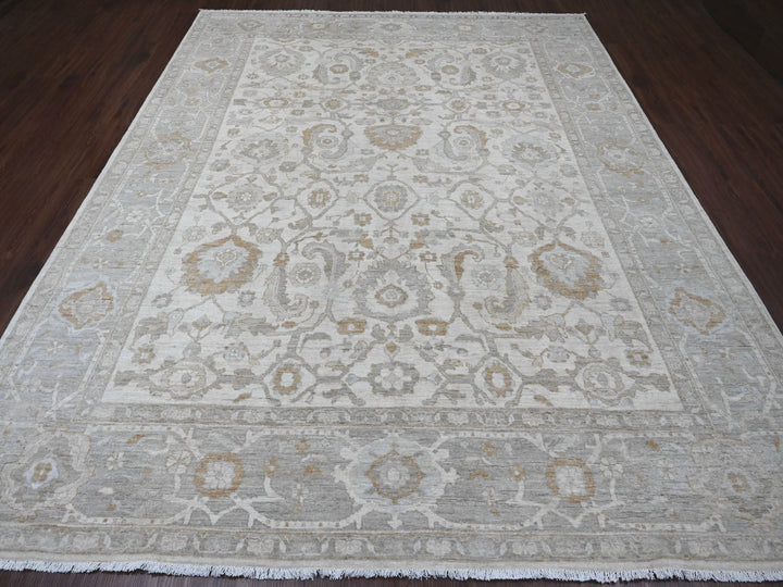 8'11" x 11'0" New Hand Knotted Ivory Wool Rectangle Oriental Rug - MOA10220918