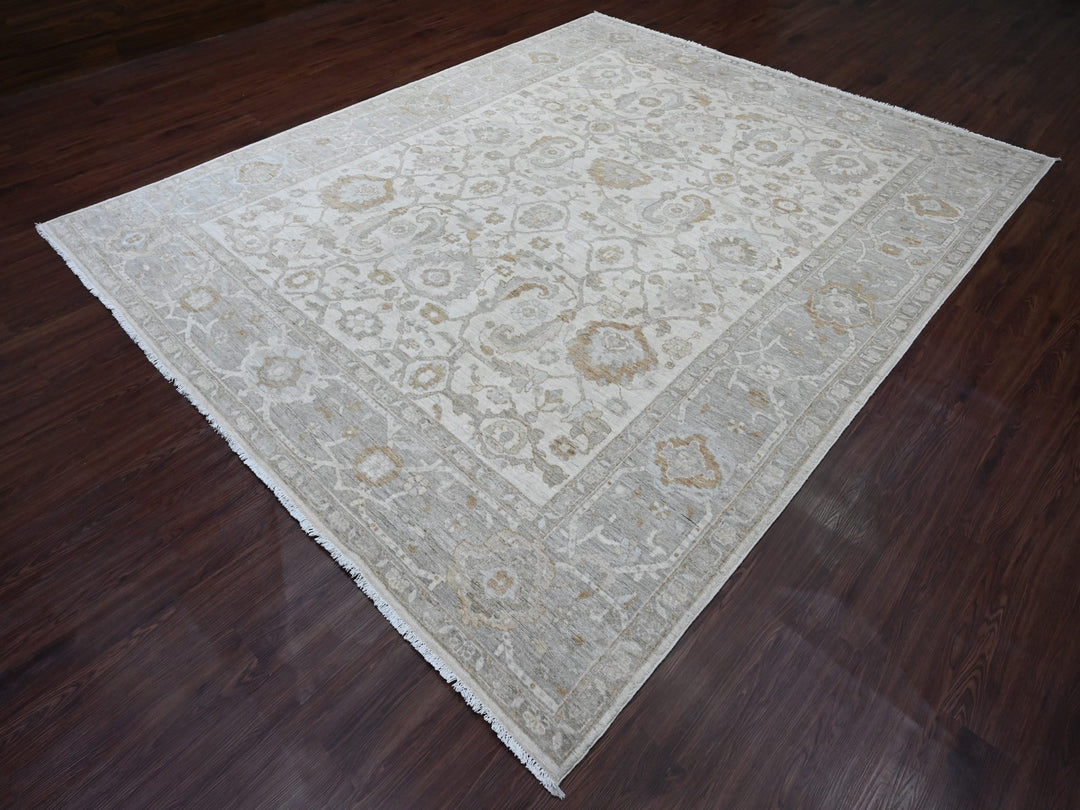 8'11" x 11'0" New Hand Knotted Ivory Wool Rectangle Oriental Rug - MOA10220918