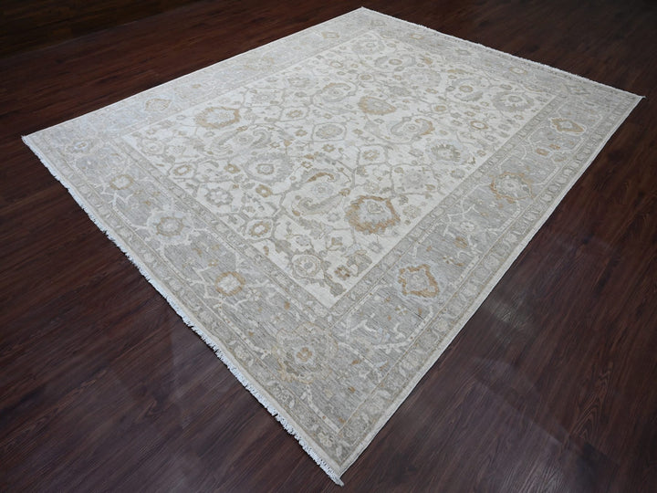 8'11" x 11'0" New Hand Knotted Ivory Wool Rectangle Oriental Rug - MOA10220918