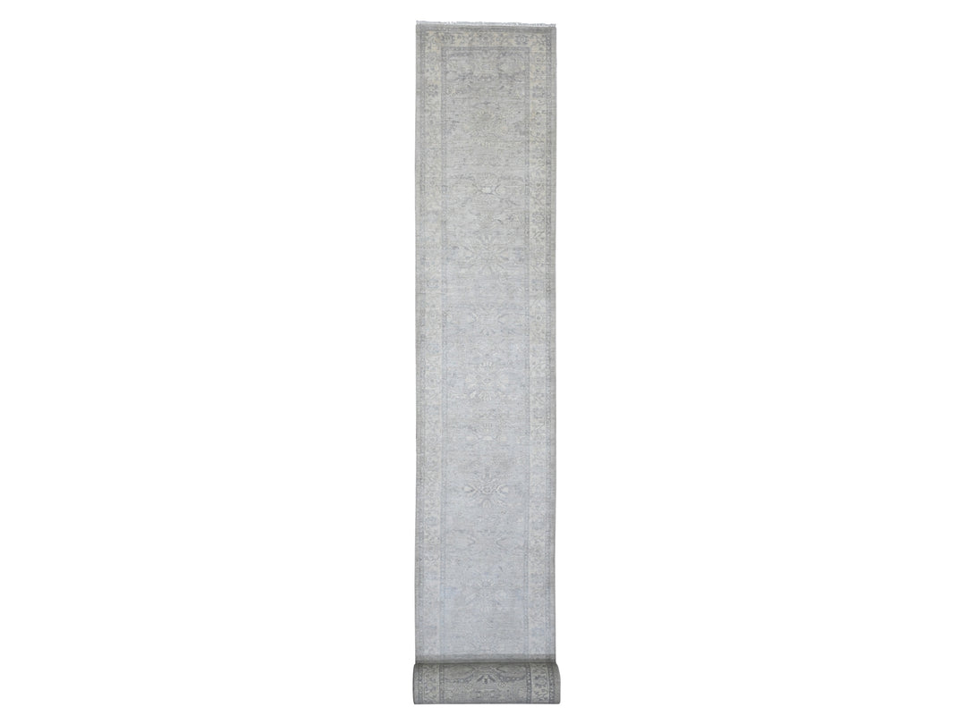2'10" x 31'9" New Hand Knotted Grey Wool Runner Oriental Rug - MOA10220919