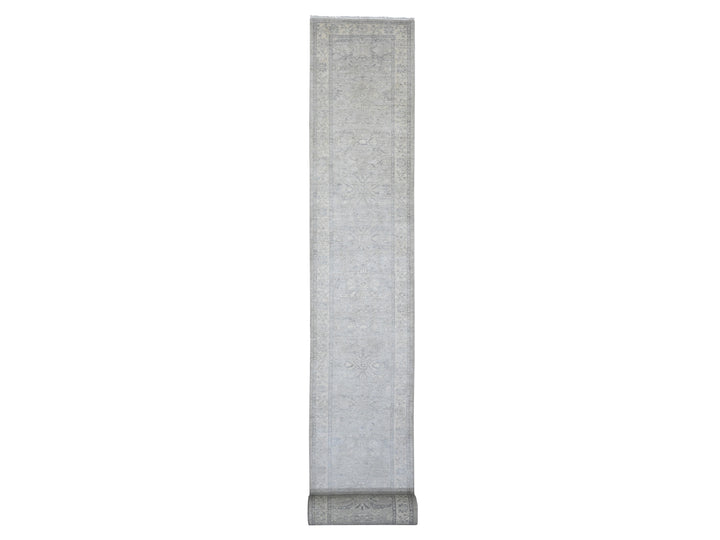 2'10" x 31'9" New Hand Knotted Grey Wool Runner Oriental Rug - MOA10220919