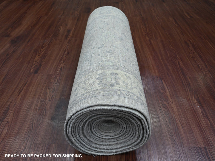 2'10" x 31'9" New Hand Knotted Grey Wool Runner Oriental Rug - MOA10220919