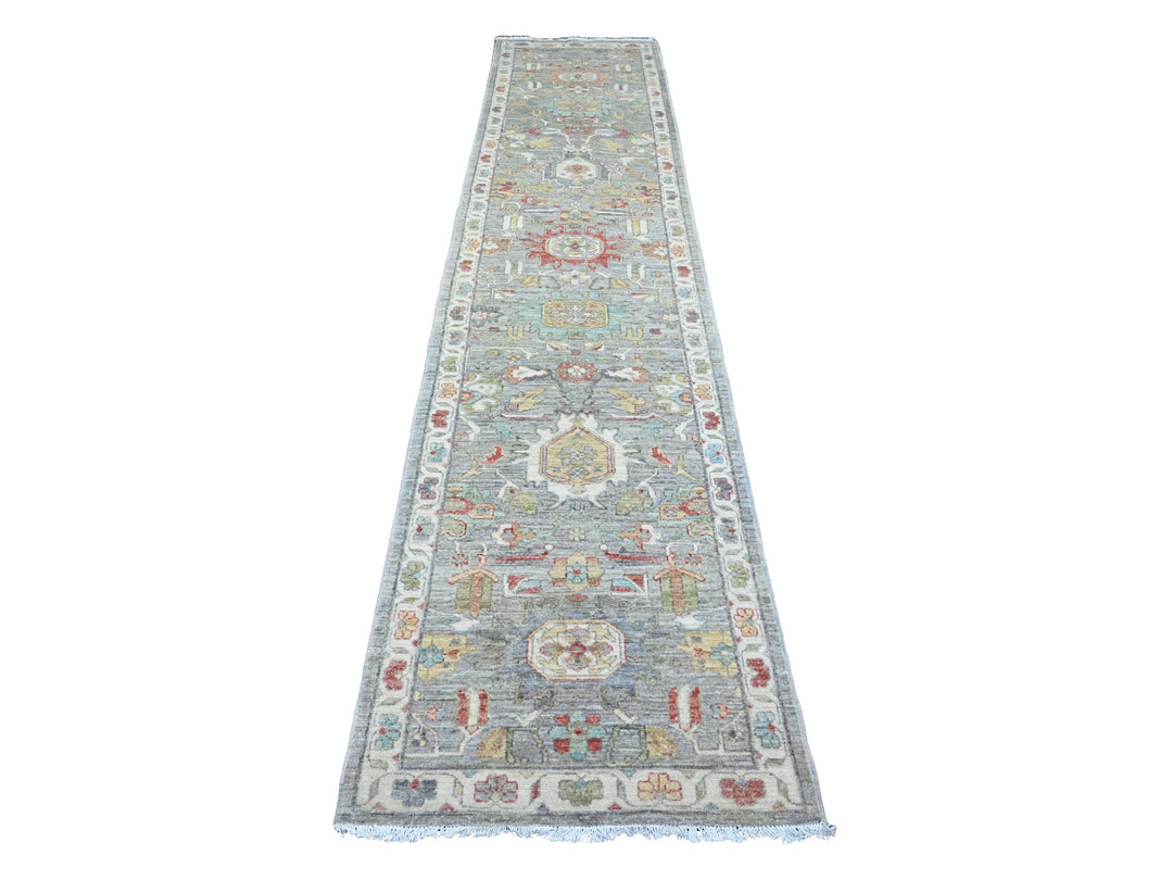 2'7" x 12'3" New Hand Knotted Grey Wool Runner Oriental Rug - MOA10220920