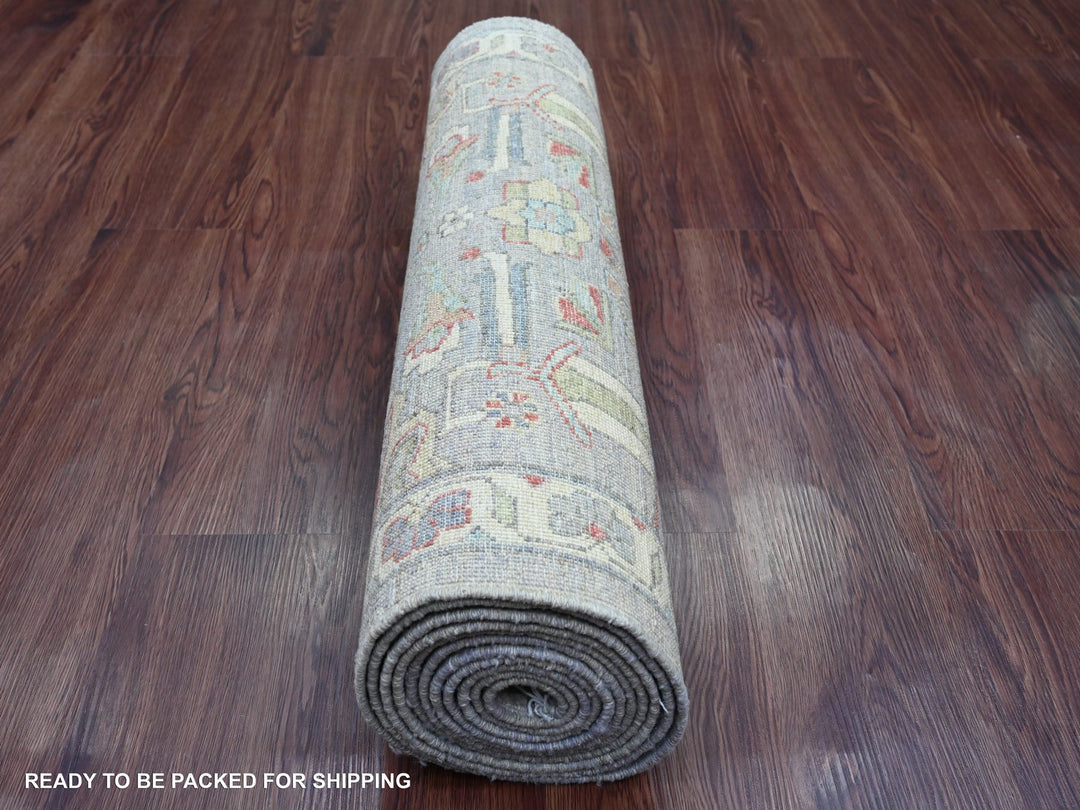 2'7" x 12'3" New Hand Knotted Grey Wool Runner Oriental Rug - MOA10220920