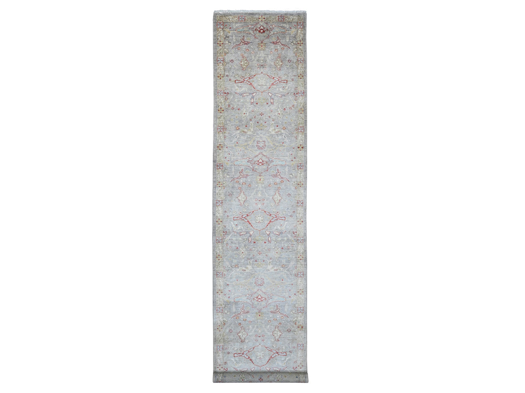 3'1" x 15'10" New Hand Knotted Grey Wool Runner Oriental Rug - MOA10220921