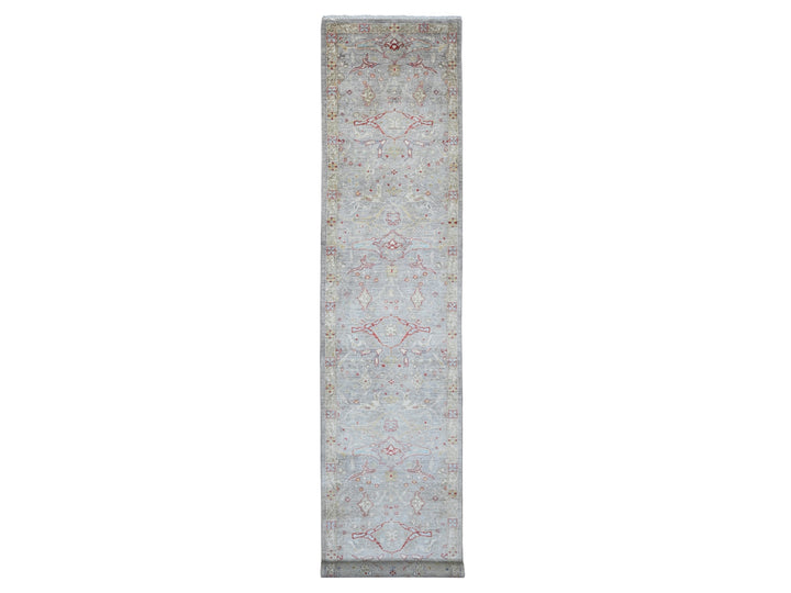 3'1" x 15'10" New Hand Knotted Grey Wool Runner Oriental Rug - MOA10220921