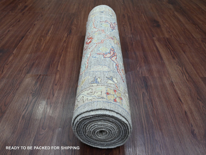 3'1" x 15'10" New Hand Knotted Grey Wool Runner Oriental Rug - MOA10220921