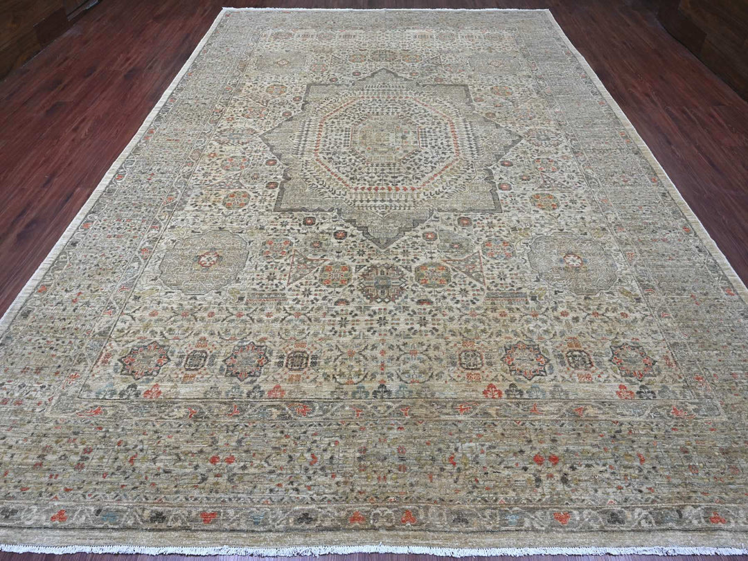 9'8" x 13'9" New Hand Knotted Grey Wool Rectangle Oriental Rug - MOA10220927