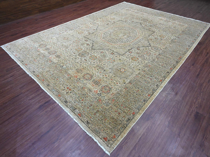 9'8" x 13'9" New Hand Knotted Grey Wool Rectangle Oriental Rug - MOA10220927