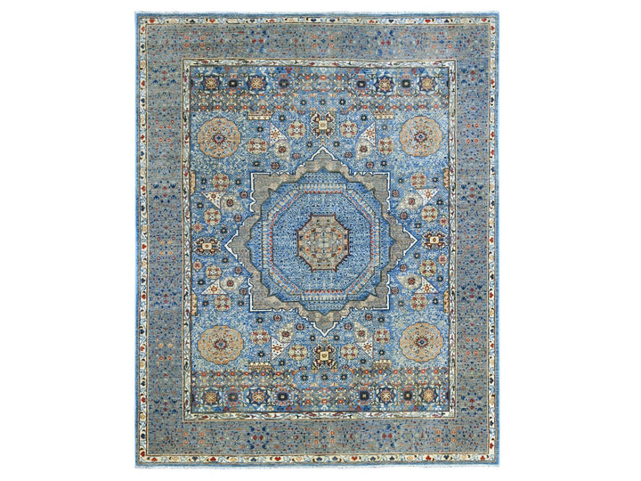 7'11" x 9'8" New Hand Knotted Blue Wool Rectangle Oriental Rug - MOA10220928