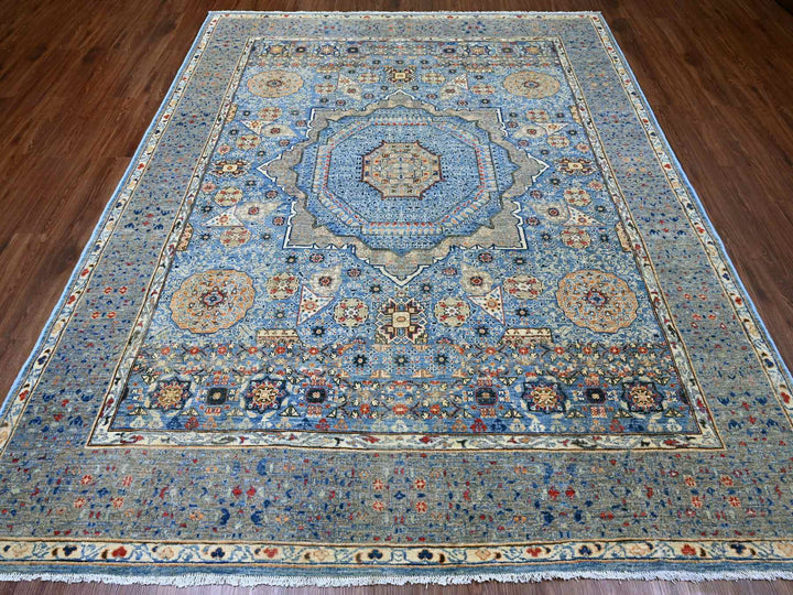 7'11" x 9'8" New Hand Knotted Blue Wool Rectangle Oriental Rug - MOA10220928
