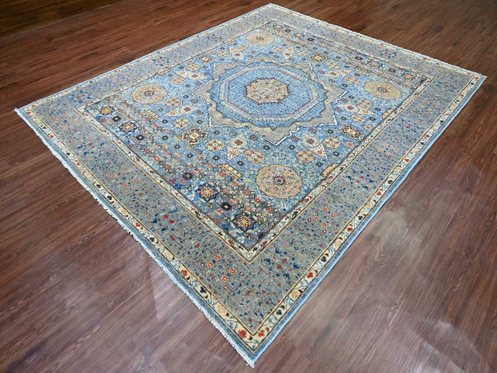 7'11" x 9'8" New Hand Knotted Blue Wool Rectangle Oriental Rug - MOA10220928