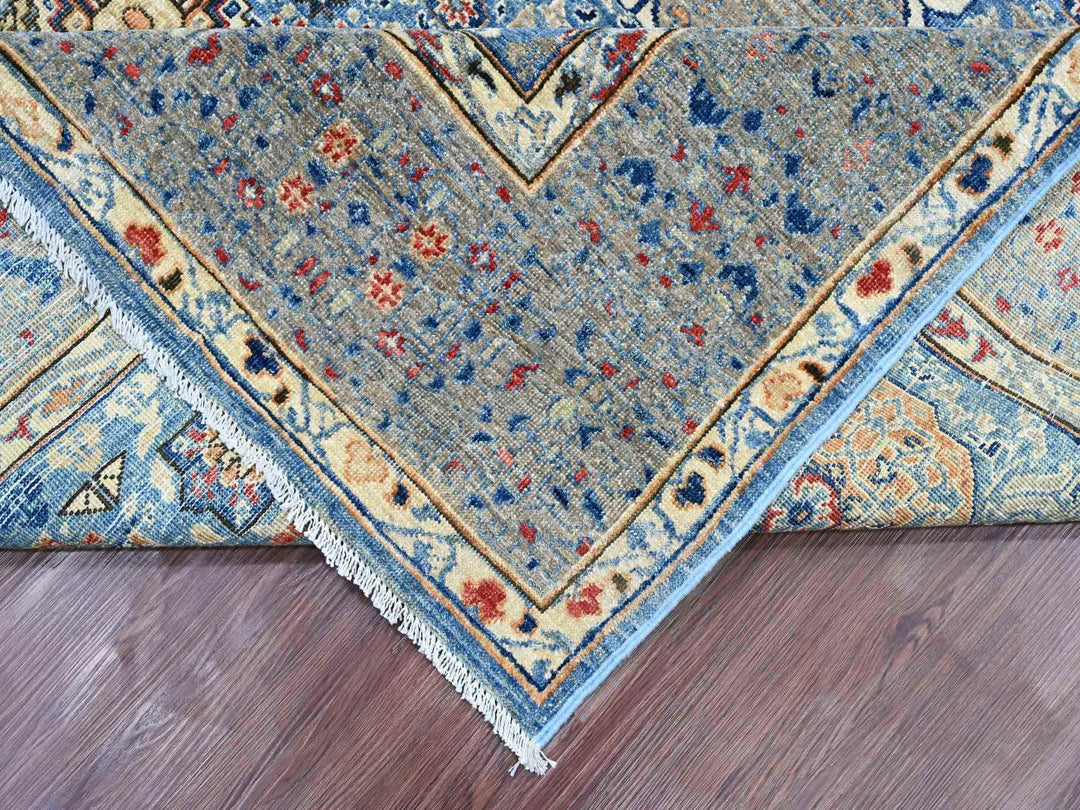 7'11" x 9'8" New Hand Knotted Blue Wool Rectangle Oriental Rug - MOA10220928