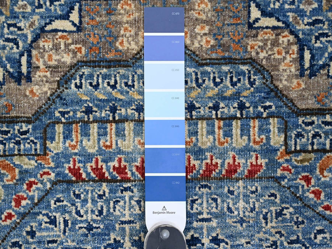 7'11" x 9'8" New Hand Knotted Blue Wool Rectangle Oriental Rug - MOA10220928
