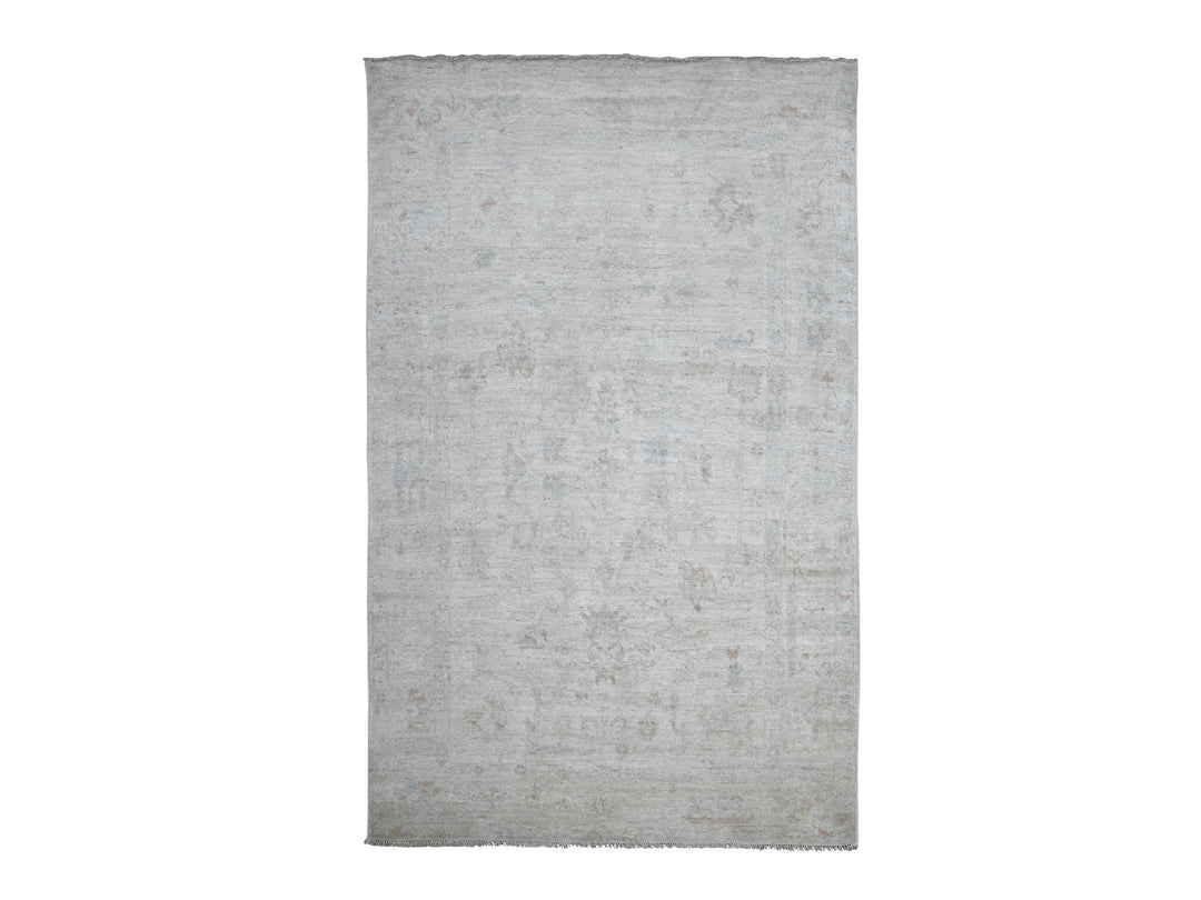 5'11" x 9'8" New Hand Knotted Ivory Wool Rectangle Oriental Rug - MOA10220933