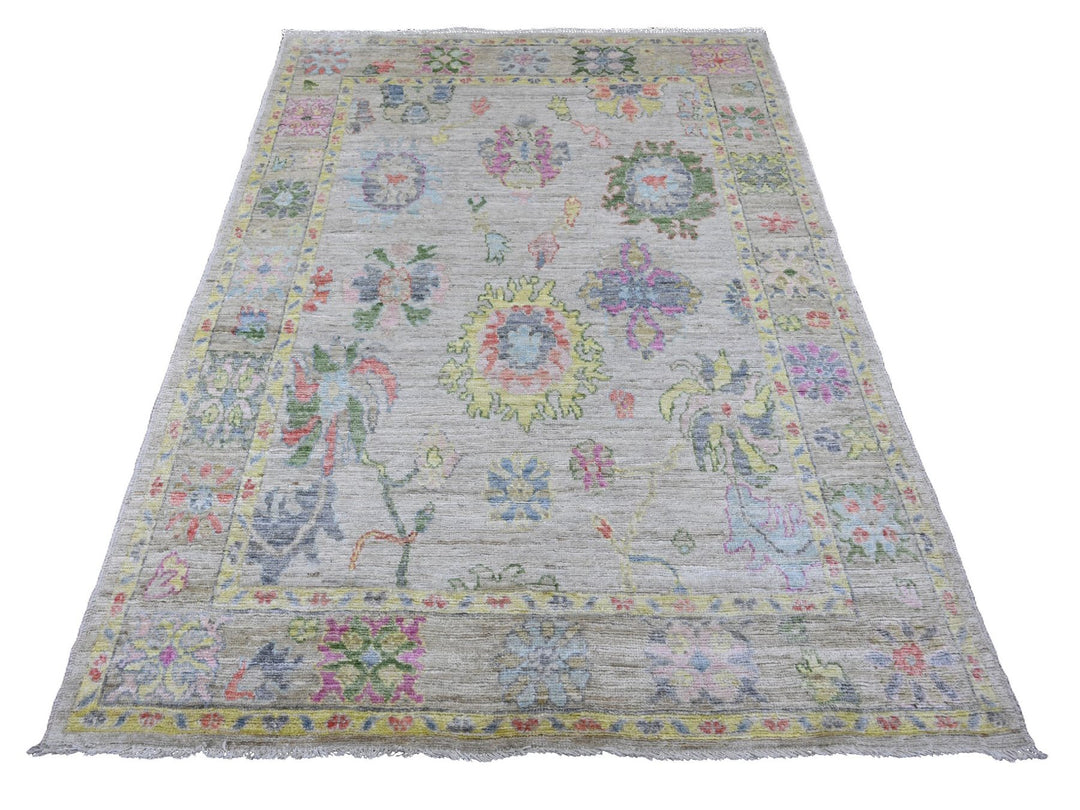 5'1" x 6'11" New Hand Knotted Ivory Wool Rectangle Oriental Rug - MOA10220936
