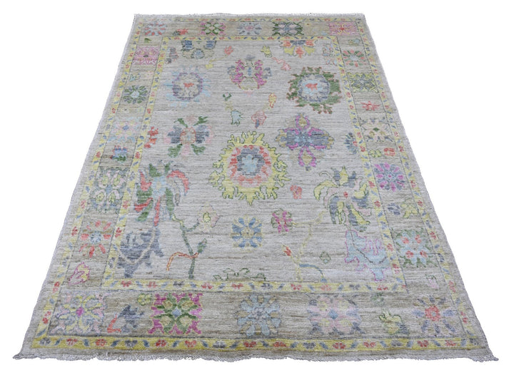5'1" x 6'11" New Hand Knotted Ivory Wool Rectangle Oriental Rug - MOA10220936