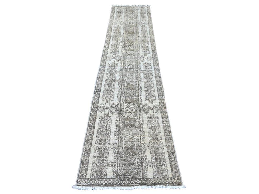 2'5" x 11'0" New Hand Knotted Brown Wool Runner Oriental Rug - MOA10220937