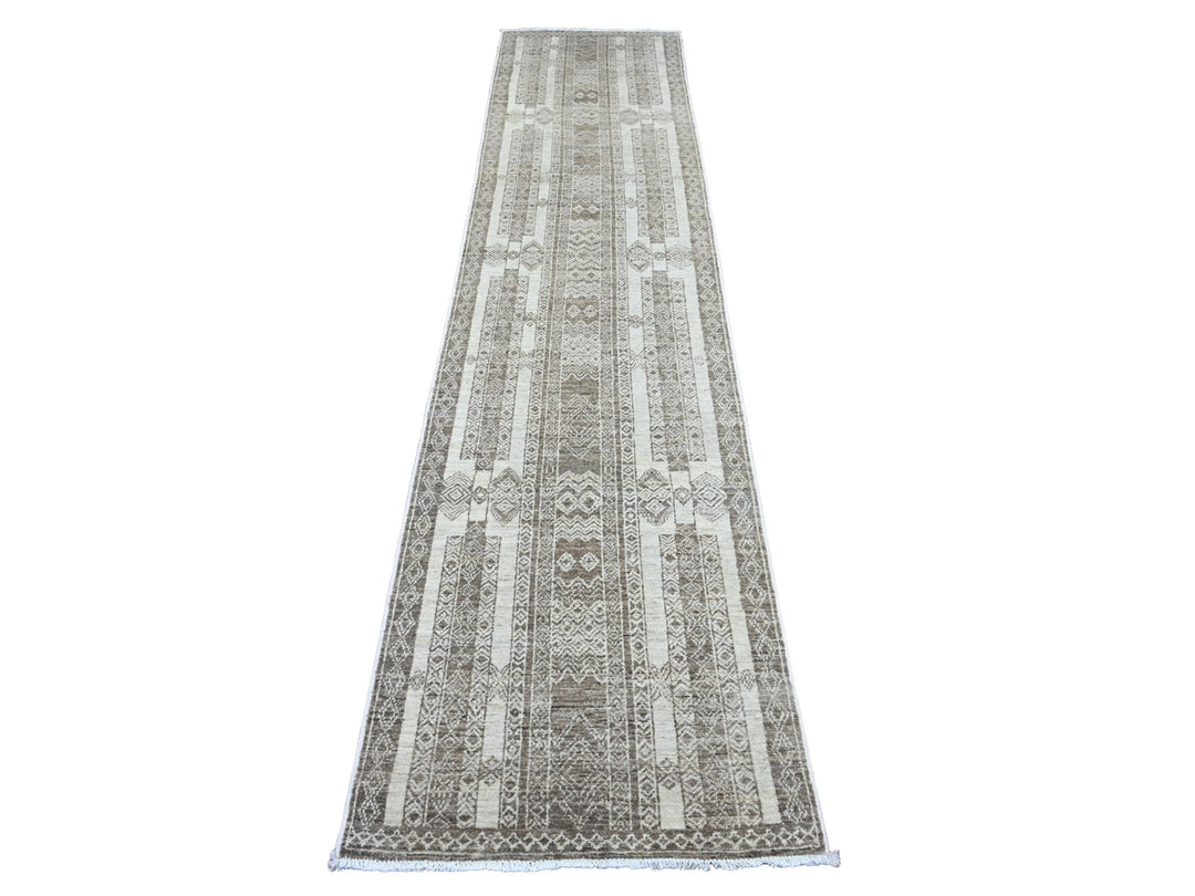2'6" x 11'6" New Hand Knotted Brown Wool Runner Oriental Rug - MOA10220939