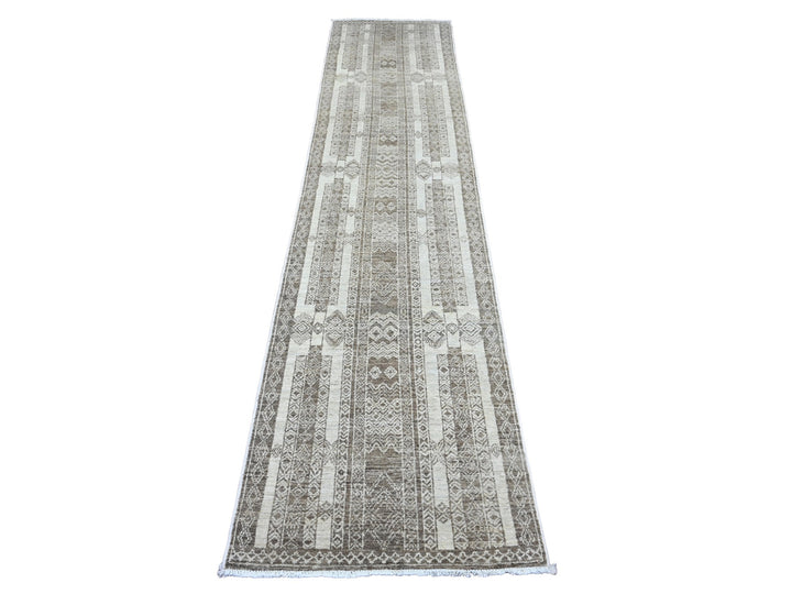 2'6" x 11'6" New Hand Knotted Brown Wool Runner Oriental Rug - MOA10220939
