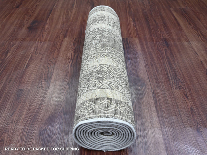 2'6" x 11'6" New Hand Knotted Brown Wool Runner Oriental Rug - MOA10220939